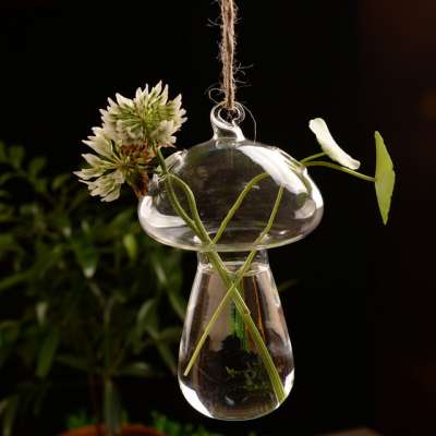 Handmade Glass Mushroom Clear Flower Vase Hanging Pendant