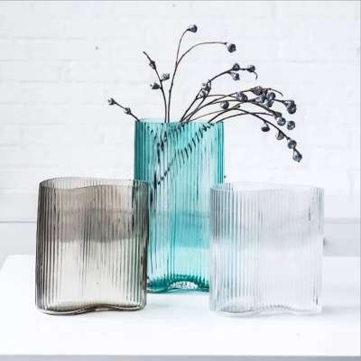 Wholesale striped design modern glass vases Latest modern design art recycled striped glass vase for home decoration